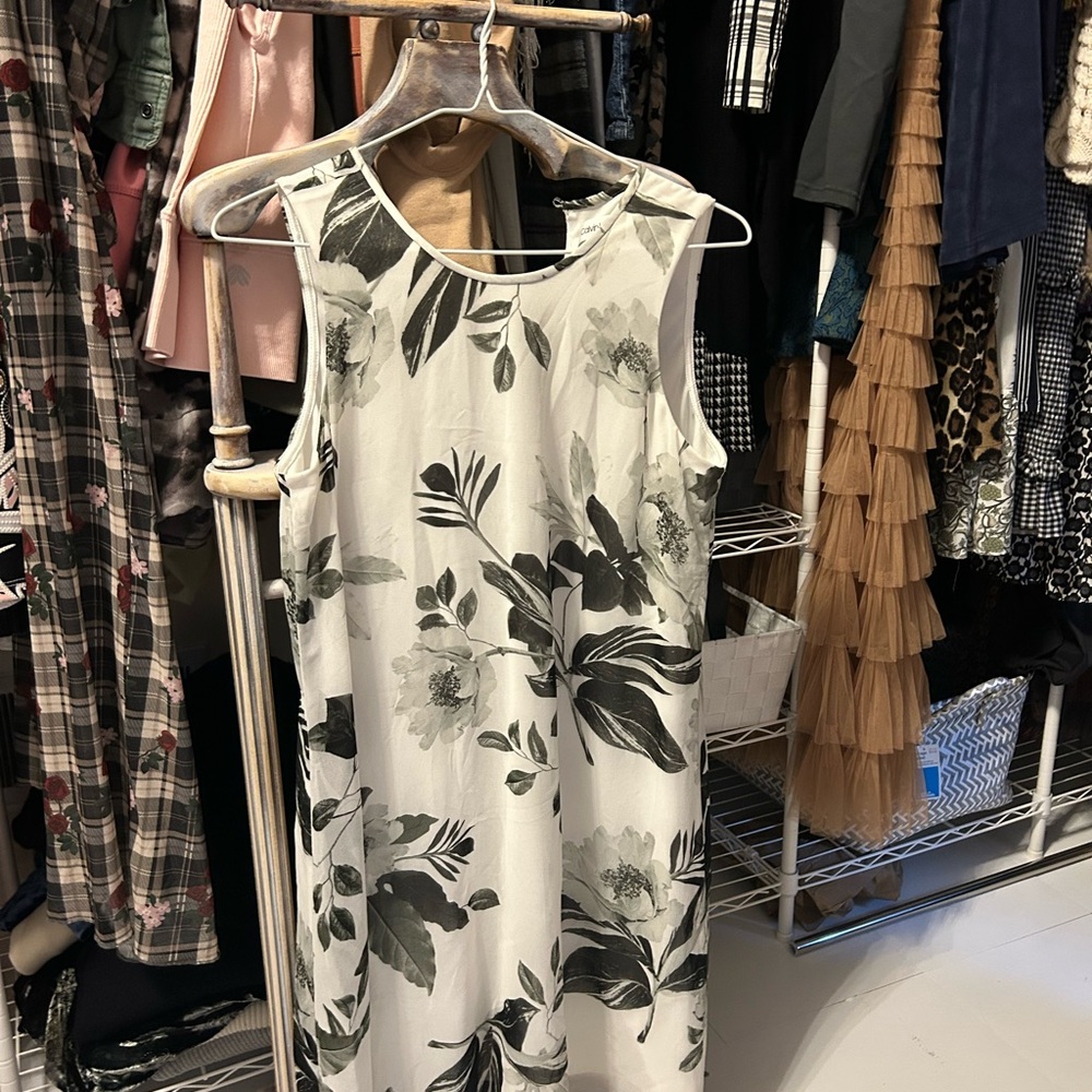 Calvin Klein Black and White Floral Midi Dress